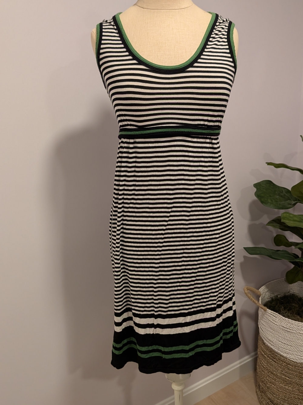 Max Studio Striped Mini Dress | Black White Green Trim Y2K Twee Indie